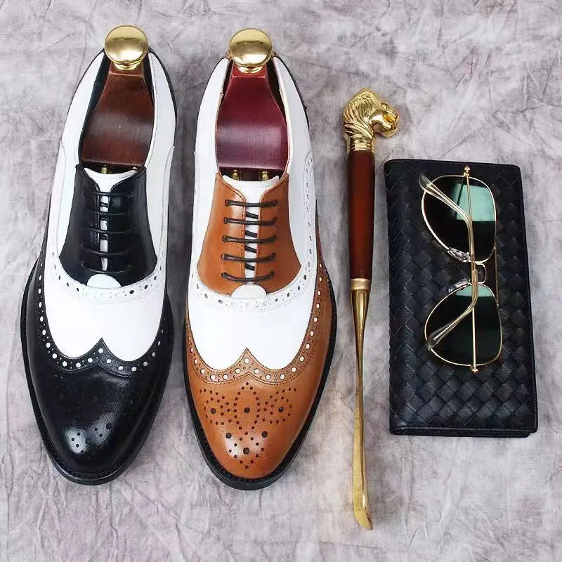 Men's Leather Shoes New Brogue Carved Large Size Shoes for Men Color Matching Quality Business Drive Men's Dress Leather Shoes