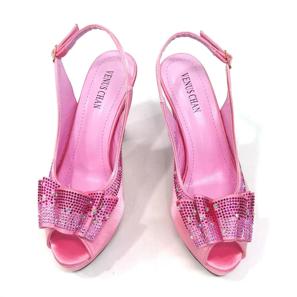 High Quality 2024 Newst Hot Selling Pointed Toe Slingback Sandals with Bag Set in Coffee Color For Women Wedding Party