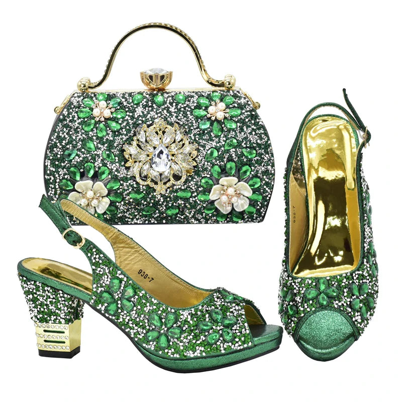 Italian Shoes and Bags Matching Set with Rhinestone Plus Size Shoes Luxury Italian Shoe and Bag Set 2025 Wedding Shoes Bride
