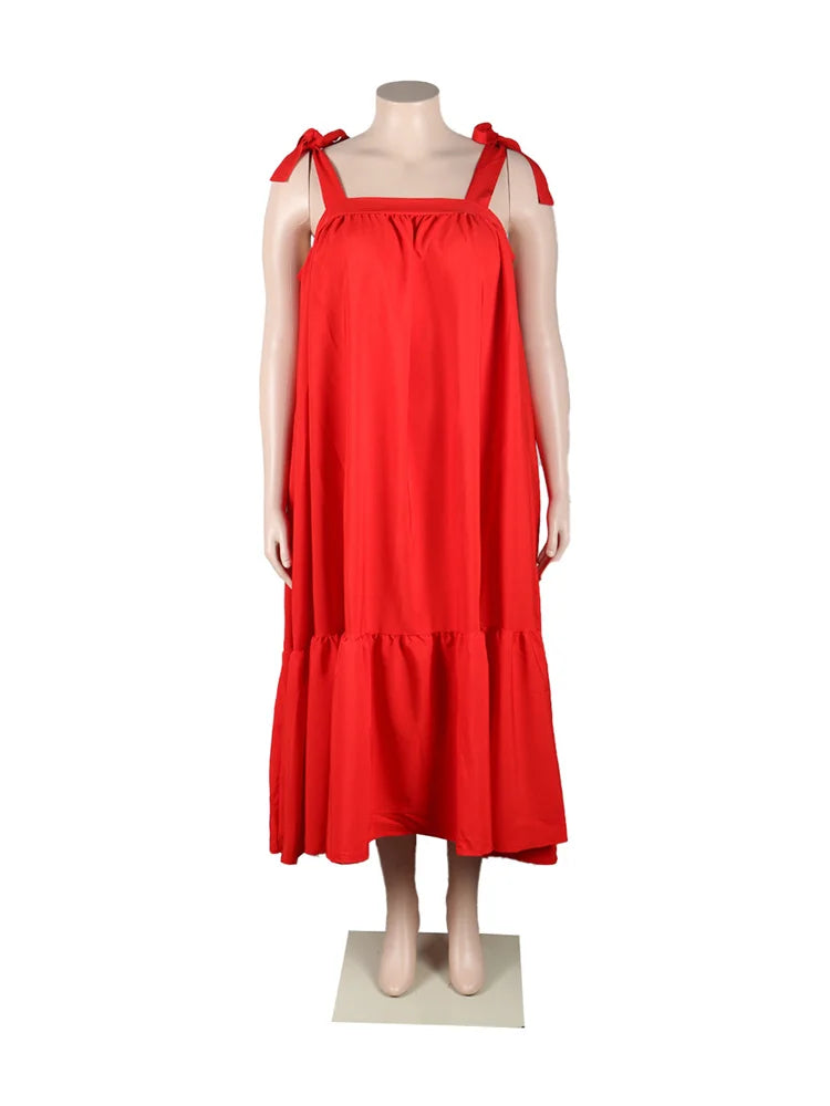Wmstar Plus Size Dresses for Women New In Summer Clothes Slip Bow Big Hem Solid Elegant Maxi Dress Wholesale Dropshipping 2023