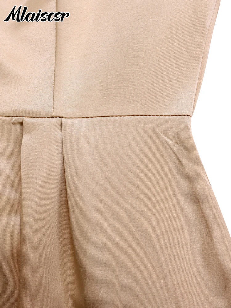 Mlaiscsr Lapel Button A Lint Khaki Mid Dress Women Elegant Office Long Sleeve Bandage Pocket Pleated Birthday Commuter Vestidos