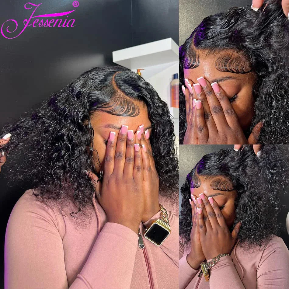 Glueless Loose Water Wave HD Lace Frontal Bob Wigs Human Hair Pre Plucked Short Wavy Curls Wigs For Women Brazilian Wear To Go