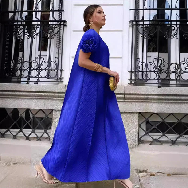 Pleated Maxi Long Dress Mesh Petal Sleeve Half Turtleneck Formal Dresses for Women 2024 New Hot Sales