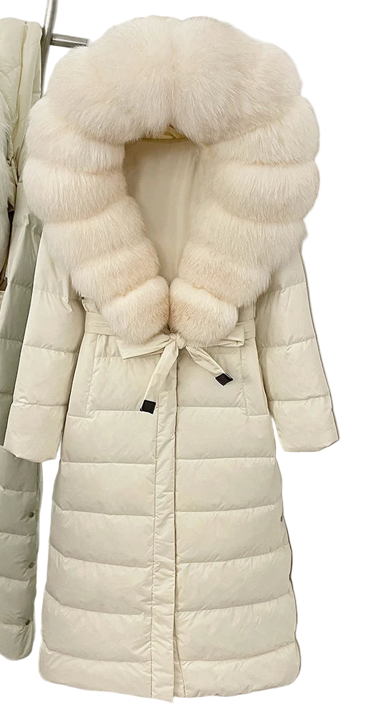 Real Faux Fur Collar Puffer Jacket Duck Down Thick Coat For Women