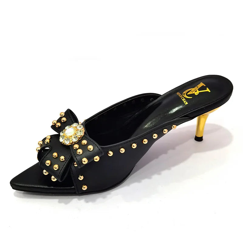2022 Rivet Style  Women Shoes and Bag to Match in Color matching High Quality Nigerian Design Matching Shoes and Bag
