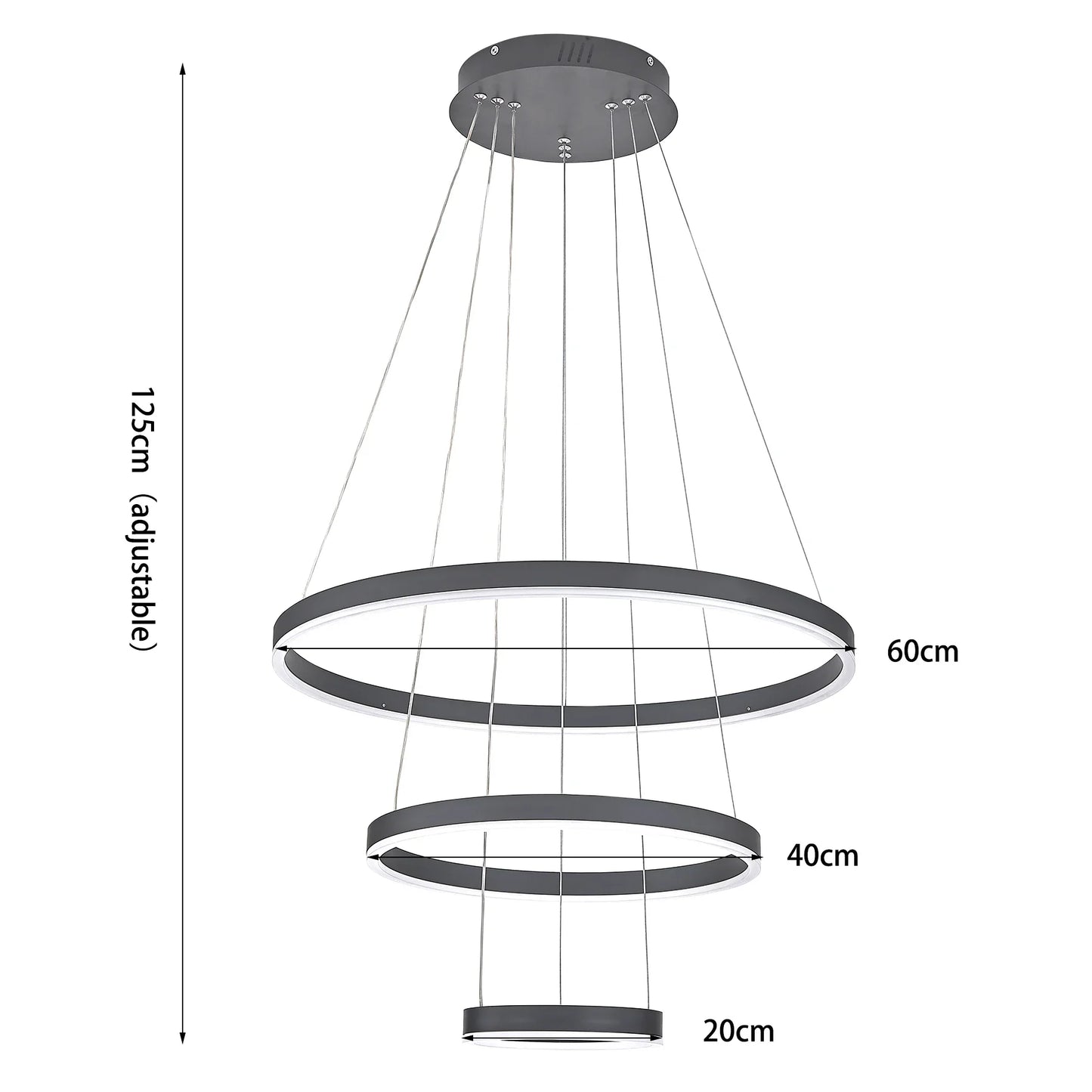 KOMORE Modern 3 Ring Aluminum Round Hanging LED Pendant Light Stepless Dimming & Cool White for Kitchen Living Room Hallway