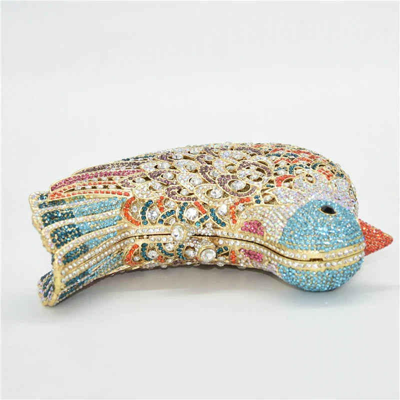 Latest Design Women Wedding Clutches Bags Purse for Bride Colorful Diamonds Purse Handbag Animal Bird Handmade Bridal Purses