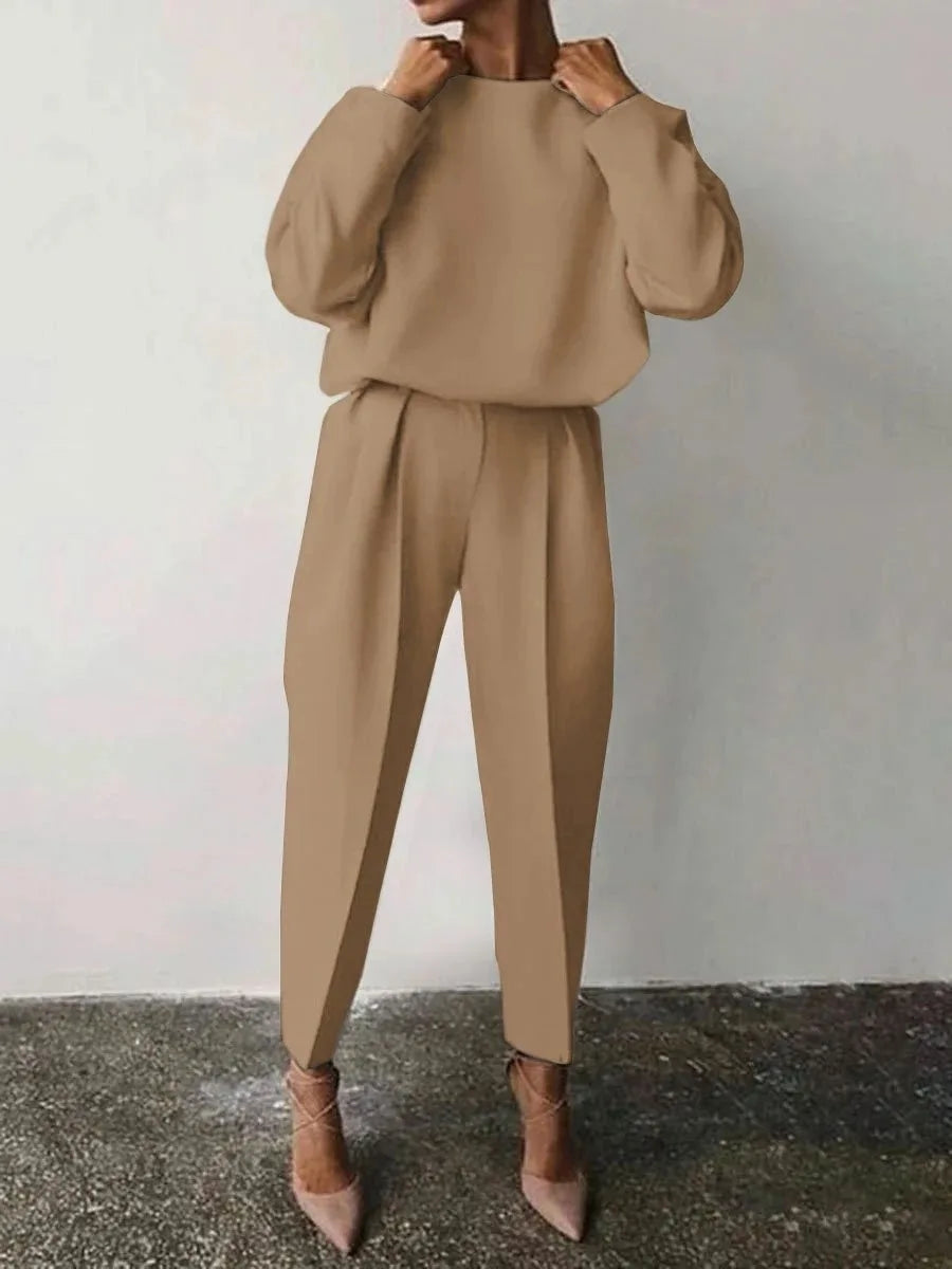 2024 Women's Loose-fit Long Sleeve Casual Clothing Set Fashion Solid 2 Piece Set Pants Sets Trousers Hosen-sets Women Suits