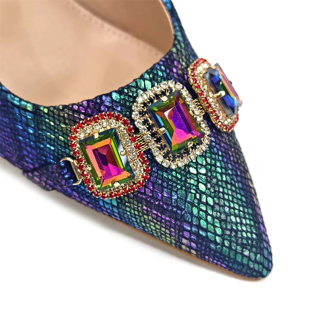 2024 Rhinestone Pointed-Toe High Heels Shoes and Bags Set for Women Wedding and Party Elegant Luxury Fashion in Wine Color