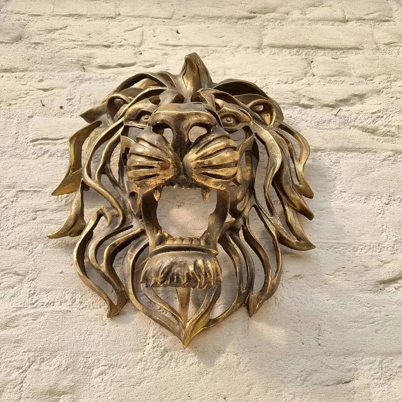Significant Lion Head Wall Mounted Art Sculpture Gold Resin