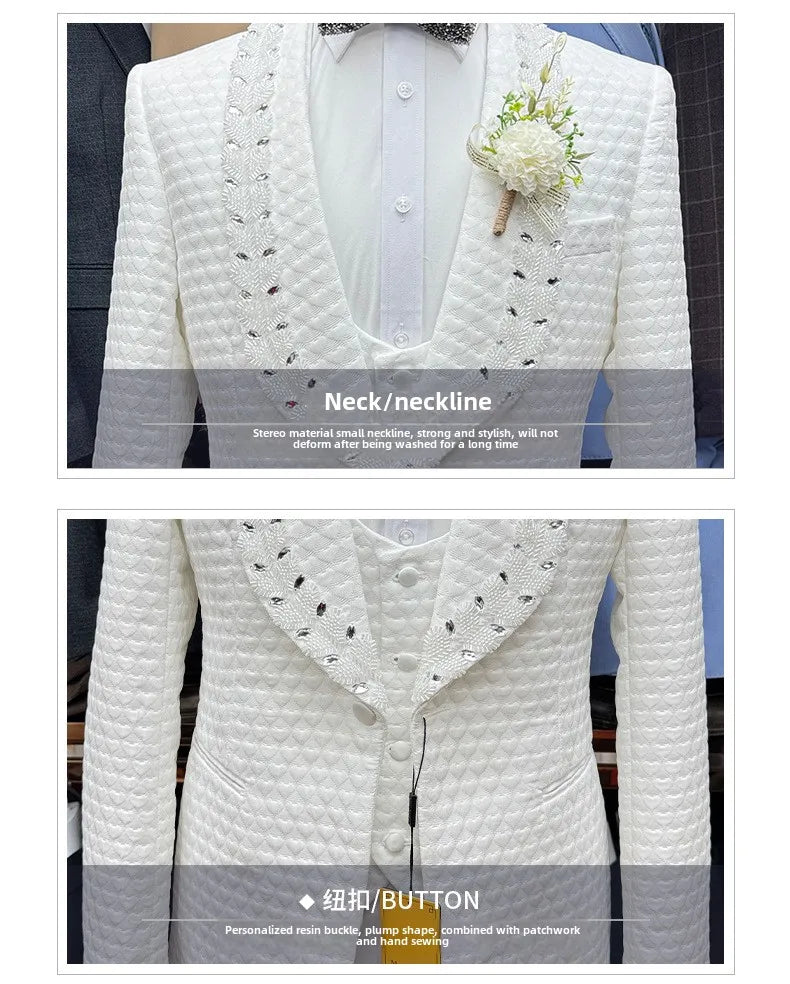 2025 Wedding Men Suits Tuxedos New Modern Crystal Suit Peaked Lapel Single Breasted Sparkly Diamond Men's Blazers Men Suits