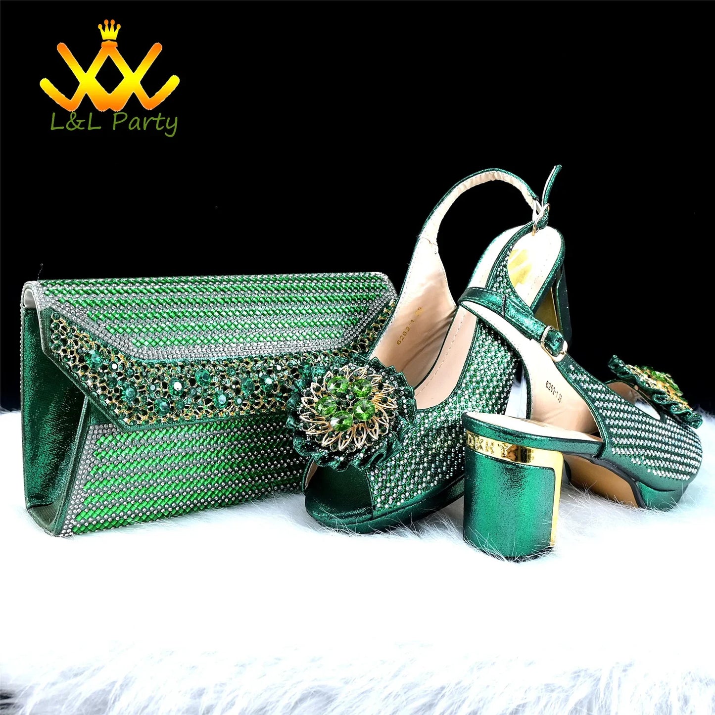 2025 Special New Arrivals Italian Women Shoes and Bag to Match in Green Color with Platform Shinning Crystal Sandal for Wedding