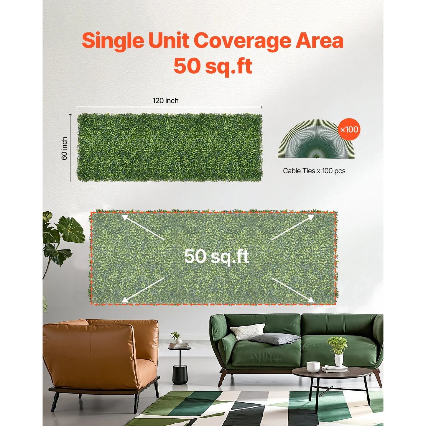 VEVOR Artificial Grass Wall Panels 40/60 x 120in Milan Grass Greenery Boxwood Panel for Outdoor Decor Hedge Screen for Garden