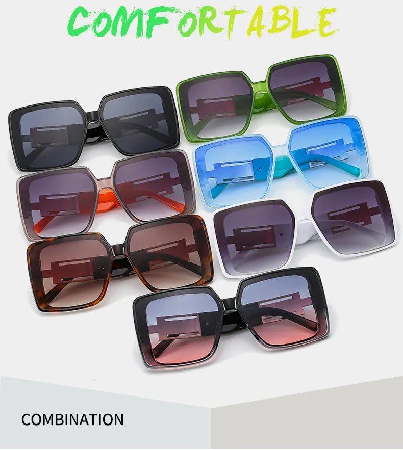 Fashion Brand Square Sunglasses For Woman Luxury Oversized Gradient Shades Sun Glasses Female Elegant Green Big Frame Eyewear