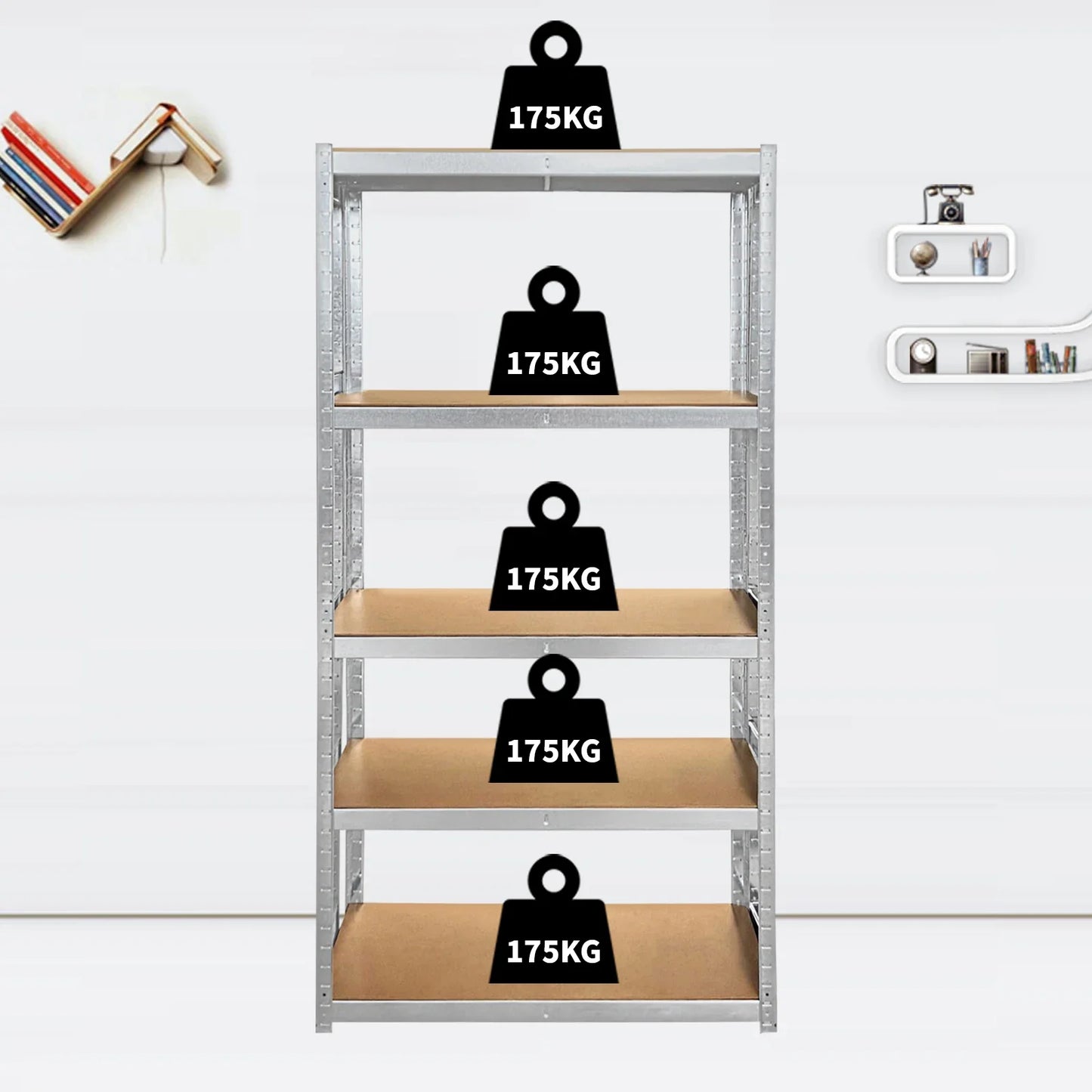 5 Tier Garage Shelves Metal Storage Shelves,Heavy-Duty Shelving Units,Boltless Assembly for Warehouse Office,875 kg Capacity