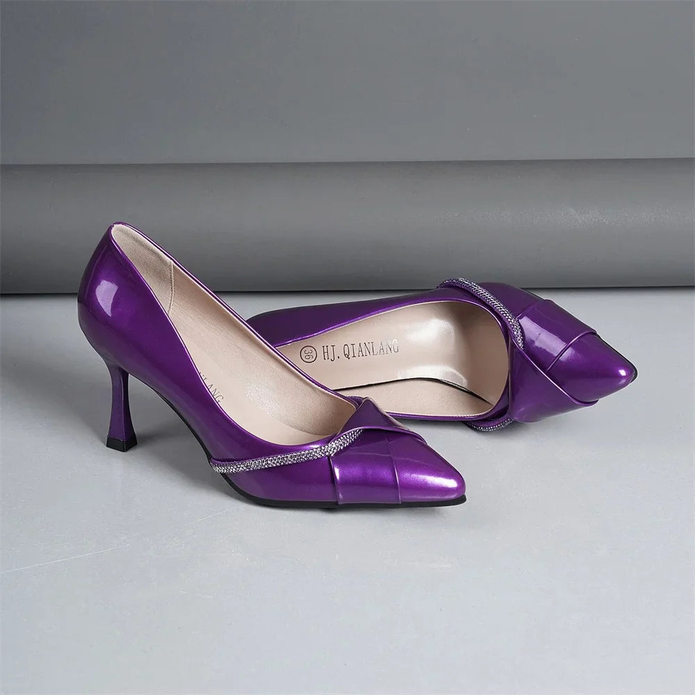 Purple Sexy Eye-catching Rhinestone Strap Design Wedding Bridal Casual Outdoor Pointed Toe Stiletto Heels for Ladies Pumps Shoes