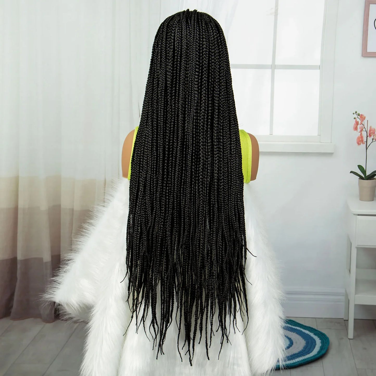Synthetic Braided Wig Synthetic Hair Lace Front Wigs Box Braided Wigs for Black Women 36 Inches Micro Braids Wigs with Baby Hair