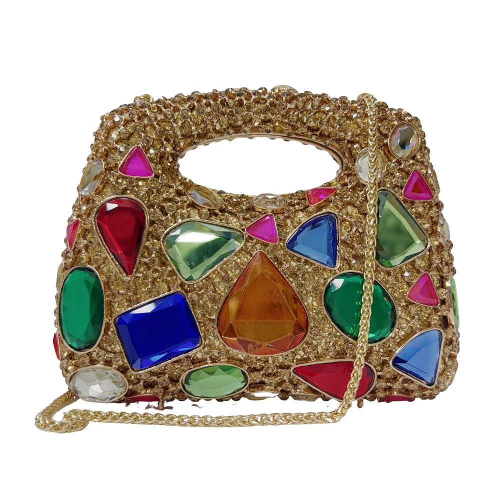 Women's Gold Crystal Clutch Purse