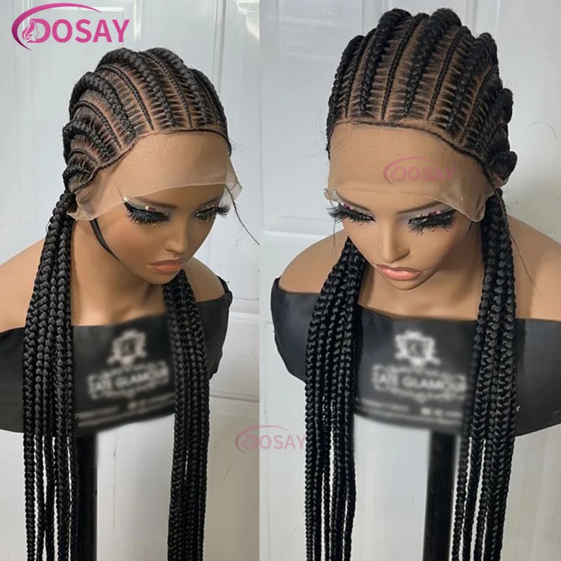 36" Cornrows Box Synthetic Hair Braided Wigs #27 Blonde Knotless Full Lace Braided Wigs For Black Women Braiding Wigs African
