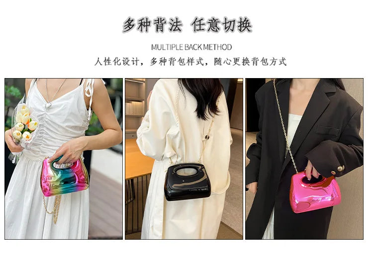 Golden Acrylic Women Hobo Bags Luxury Designer Clear Beach Handbags Dinner Party Wedding Round Top Handle Evening Clutch Purse