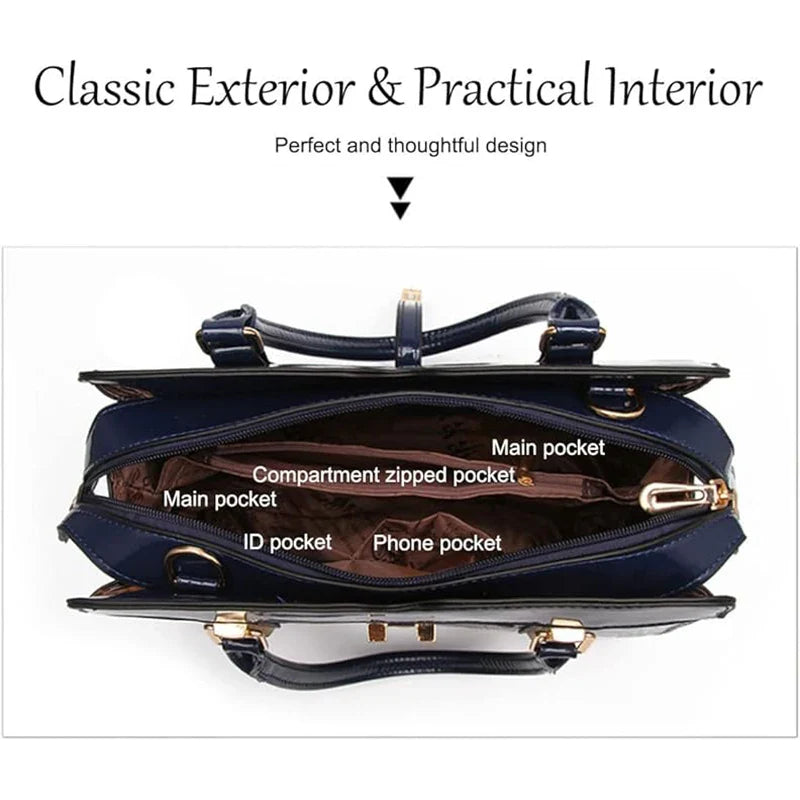 Luxury Brand Crocodile Women Tote Bag Bright Leather Women Handbag Purse Shoulder Bag Female Top-handle Bags Commuting Shopping