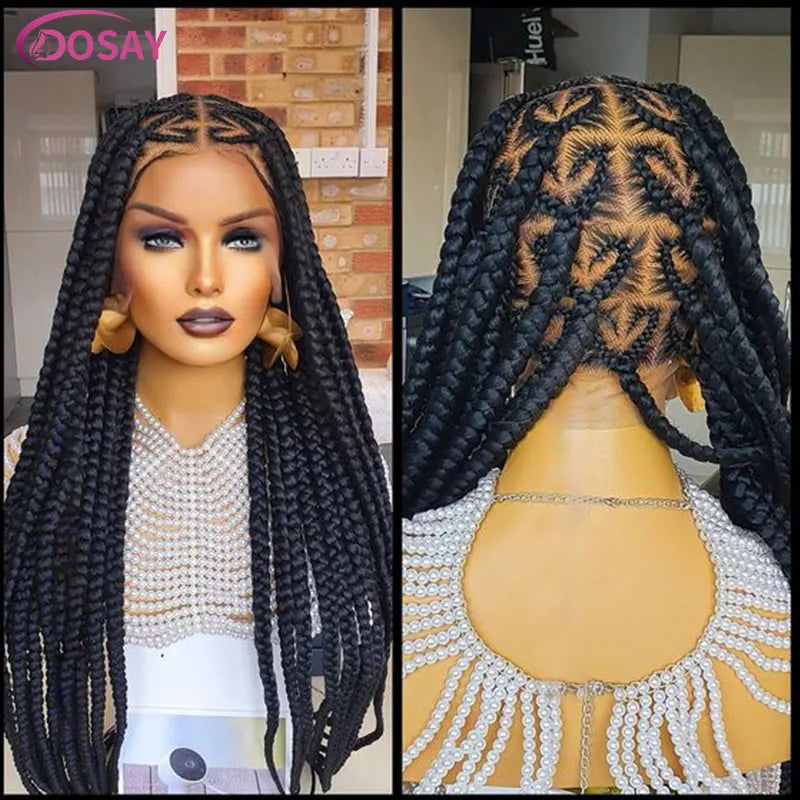 36" Synthetic Lace Braided Wigs Blonde Heart Box Braids Lace Wigs Long Black Cornrow Braided High Quality Lace Front Wig Ladies