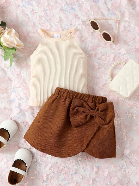 0-2 Year Old Newborn Baby Summer Sleeveless Round Neck Solid Cotton Daily Party Casual Large Bow Children's Clothing