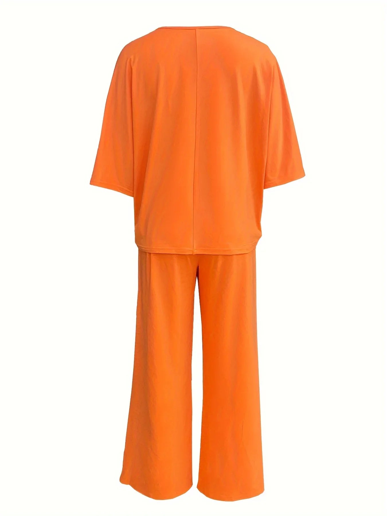 Cross border Europe and America 2025V collar bat sleeve casual loose wide leg pants set for women