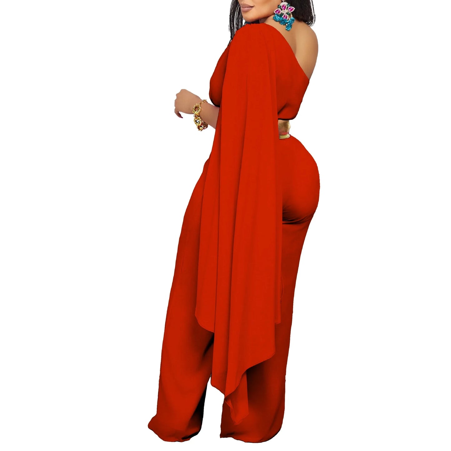Elegant Jumpsuits & Rompers for Woman One Shoulder Flying Sleeve High Waisted Luxury Birthday Party Dinner Outfits Overalls 2024