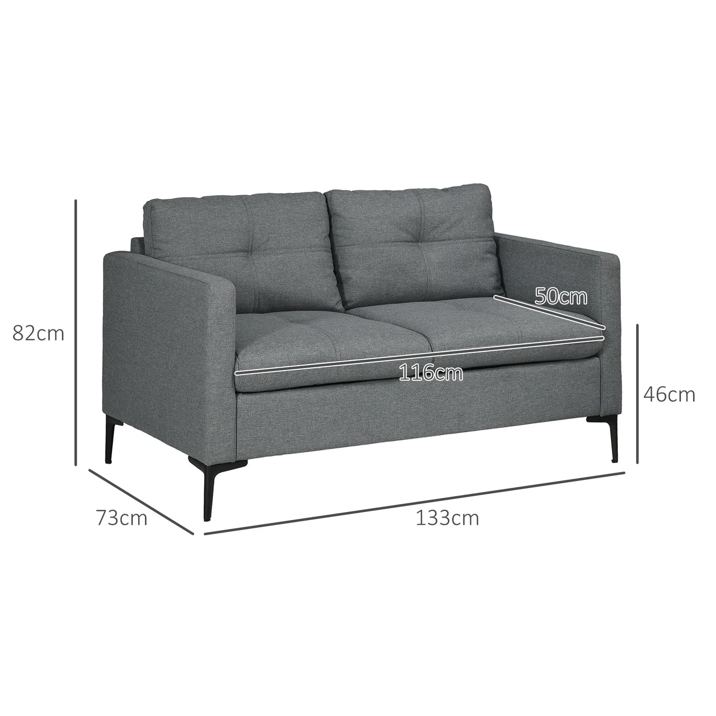 HOMCOM Modern 2 Seater Sofa – Upholstered Loveseat for Living Room