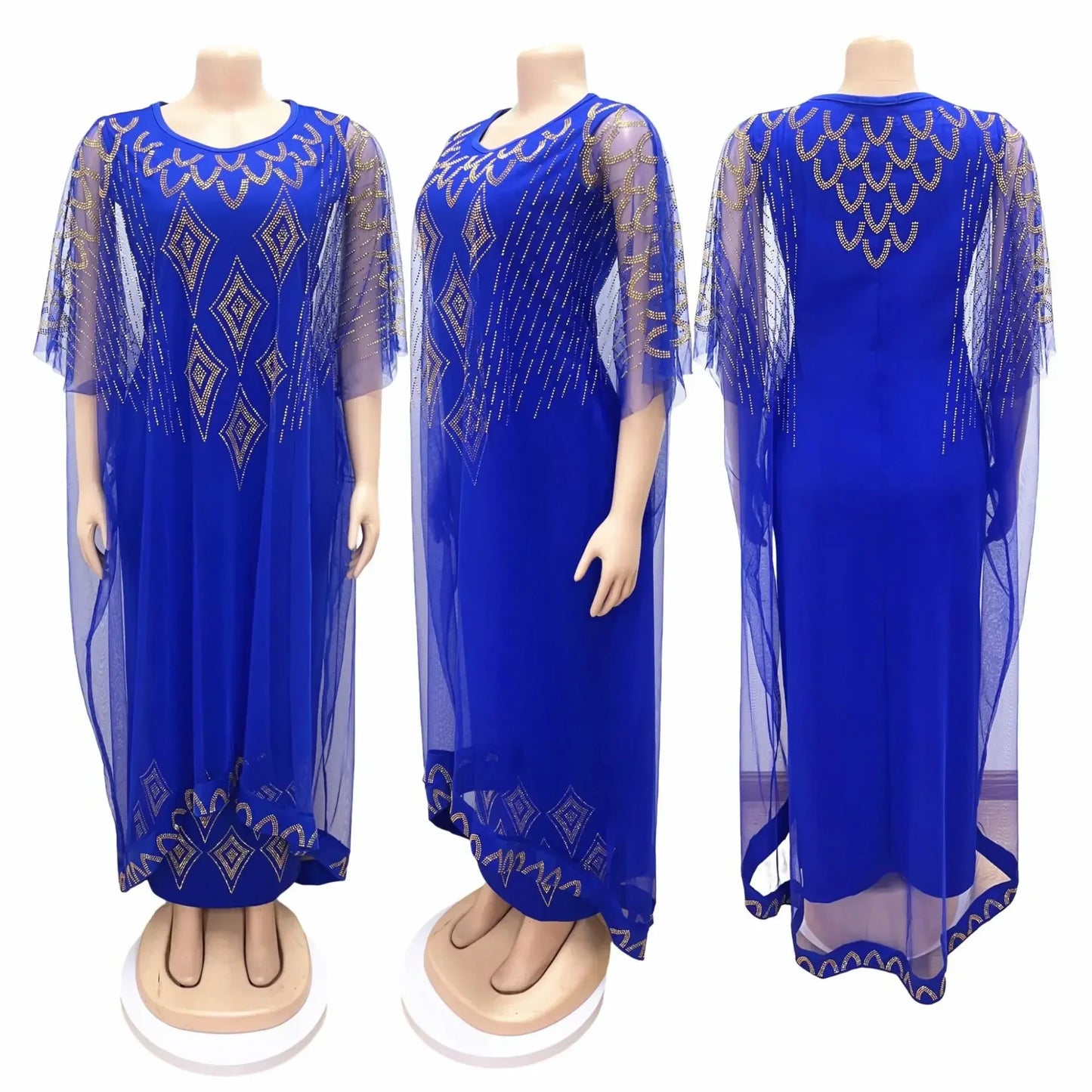 African Dresses For Women Short Sleeve Turkey Diamonds Evening Wedding Party Floor Length Dress Muslim Africa Clothes 2023