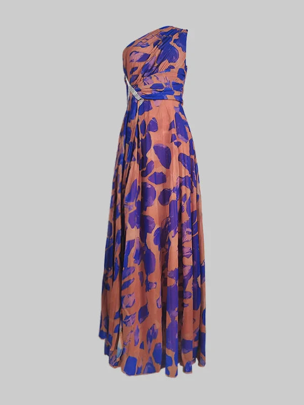 Krisstarsgirls Women's Evening Party Dresses 2025 Summer Spring Leopard Pleated Split-Side Sleeveless Rhinestone Maxi Dresses