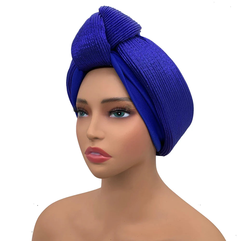 Fashion Women's Turban Cap Glitter Knoted Head Wraps African Auto Gele Nigeria Wedding Headtie Party Headwear Muslim Hat