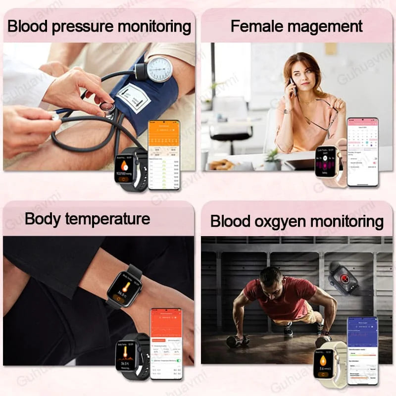 2025 AI Diagnosis NFC Smart Watch Women 1.85 inch AMOLED Blood pressure Heart Rate Temperature BT call Smartwatches Men For IOS