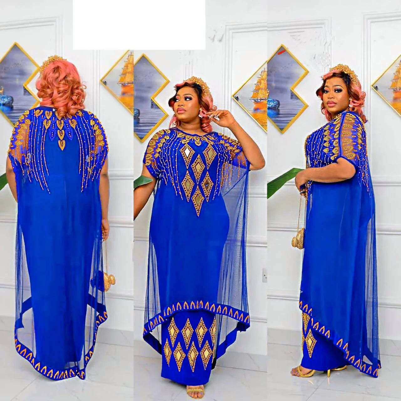 African Dresses For Women Short Sleeve Turkey Diamonds Evening Wedding Party Floor Length Dress Muslim Africa Clothes 2023
