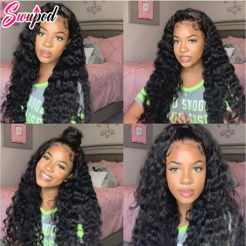 180 200 Density 13x4 13x6 HD Lace Front Wig for Women Human Hair Loose Deep Remy Wave Natural Black Frontal Pre Plucked