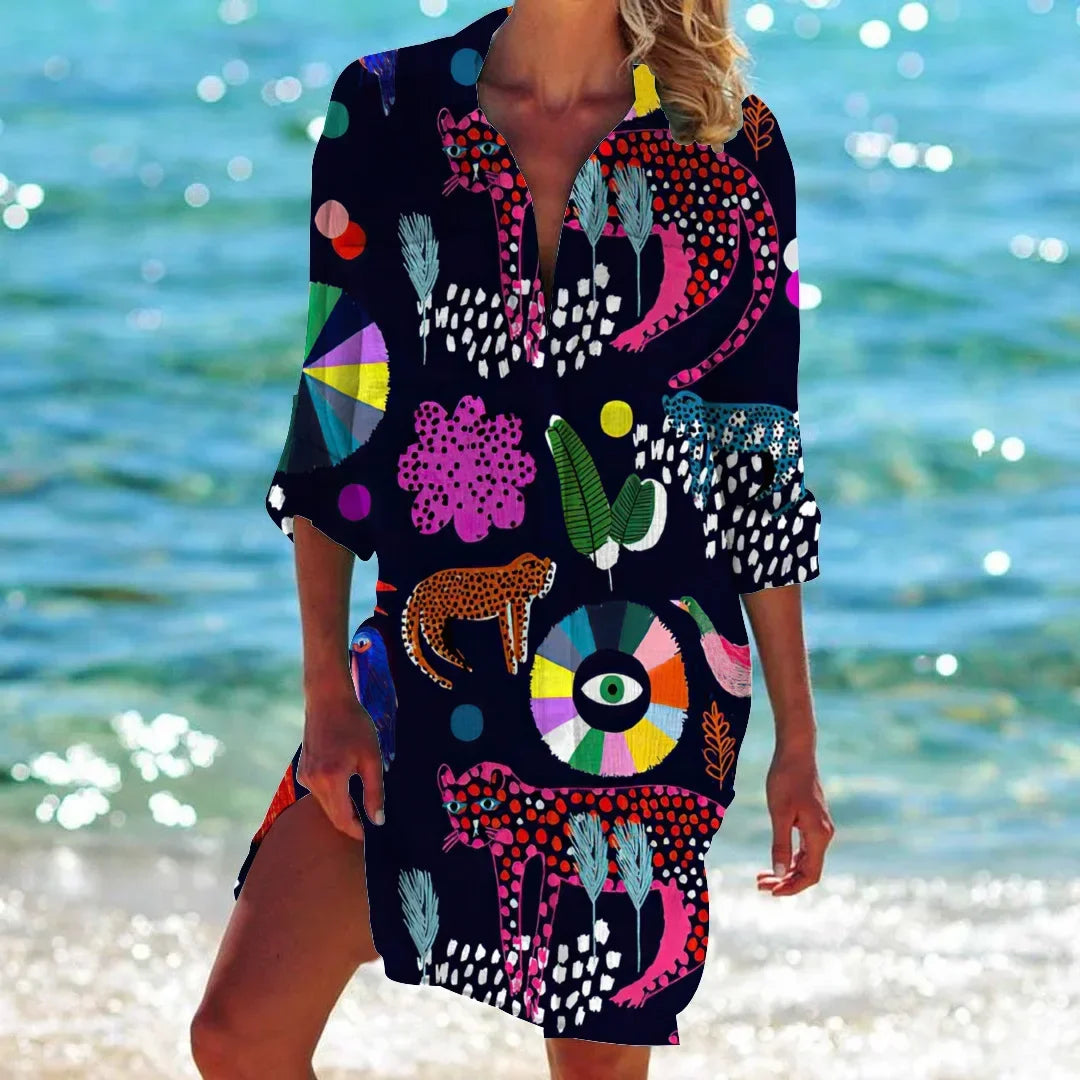 2.Boho Style Summer Cover-Up – Women's Tropical Print Beach Blouse Selection