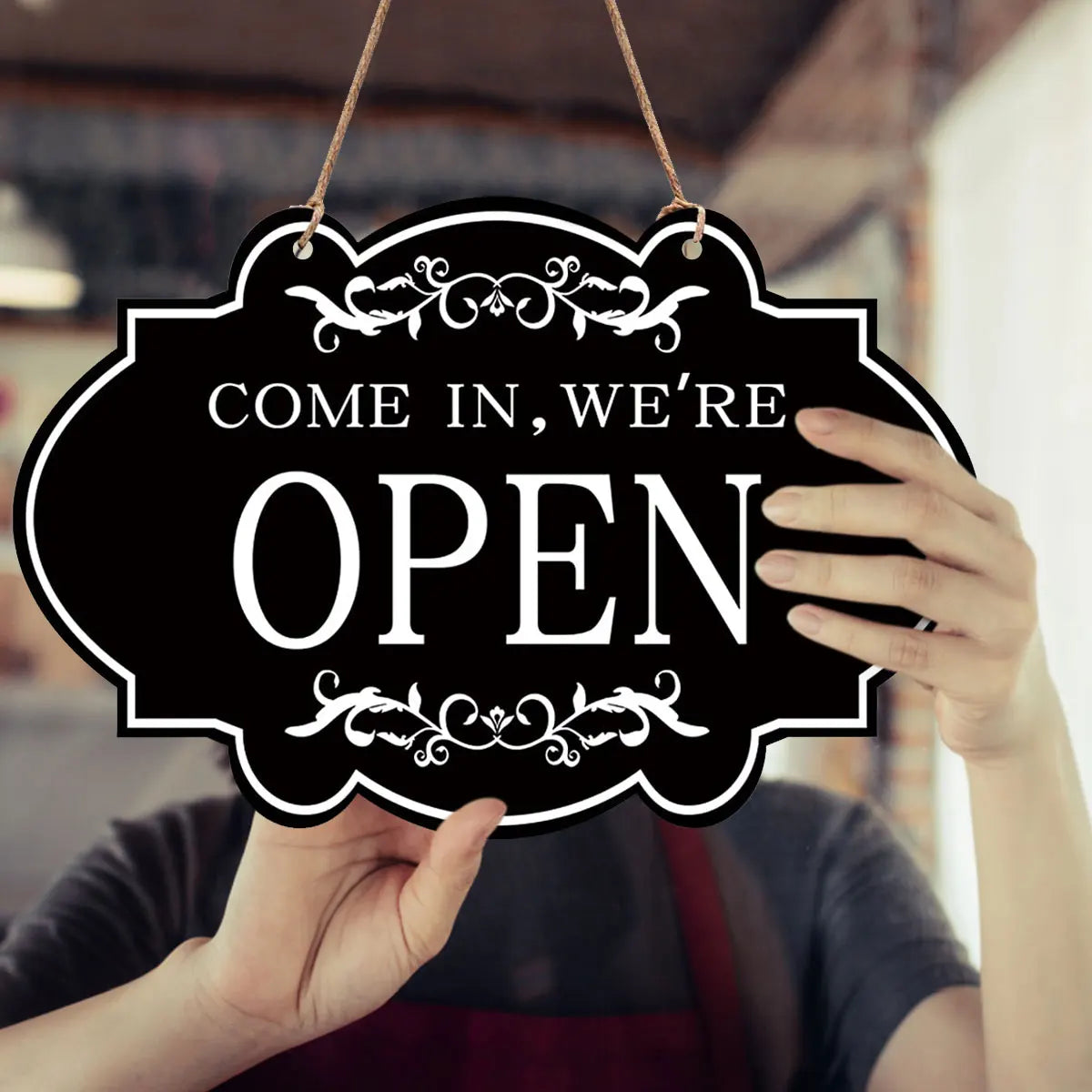 Open And Closed Business Sign Retro Wooden Stores Hanging Sign Waterproof Double Sided Reversible Business Sign For Door Window