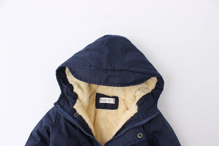 Winter Kids Clothes Plus Velvet Thicken Warm Jacket for Girls Casual Zipper Boys Outerwear Solid Versatile Children's Clothing