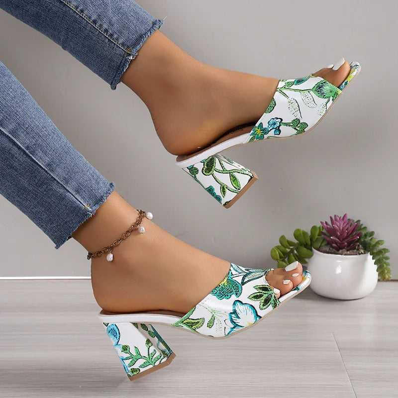High Heels Women Slippers Chunky Fashion Sandals Designer New Shoes Slingback Flip Flops Dress Pumps Femme Slides