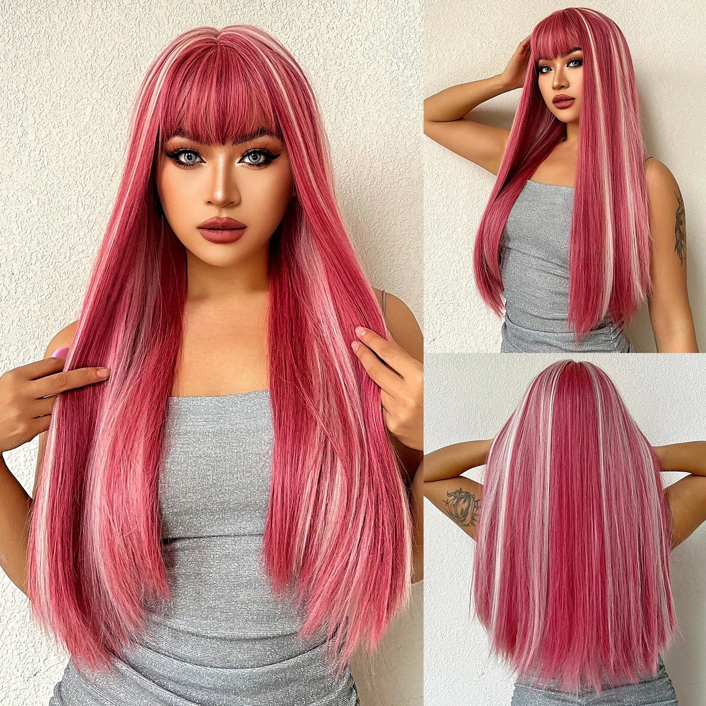 Long Black Green Mix Cospaly Wig Synthetic Hair High Quality Wig for Women Party Daily Use Heat Resistant Straight Natural Wigs