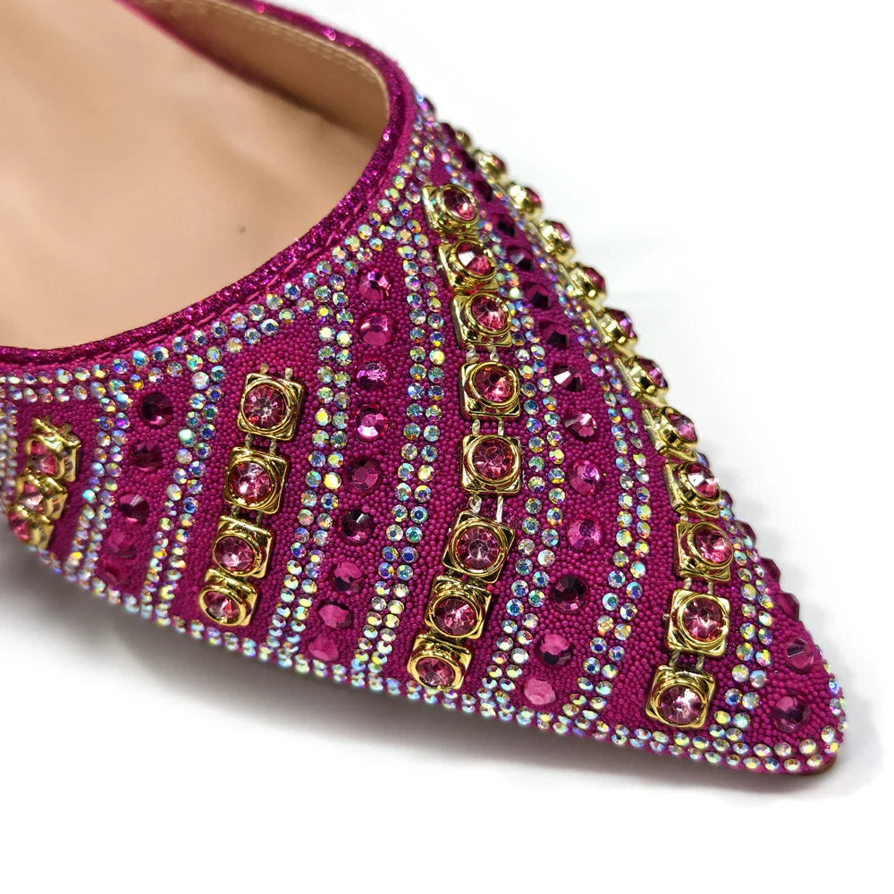 Women's Elegant Heels Rhinestone Handbag Set Italian Design for Weddings