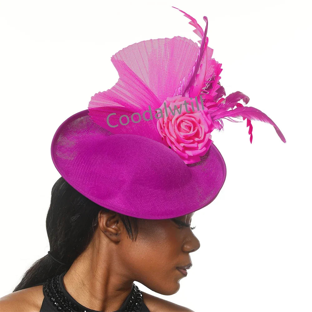 New Fashion Flower Fascinator Wedding Headpiece Women Party Dinner Pillbox Cap With Flower Hair Accessories Ladies Feather Cap