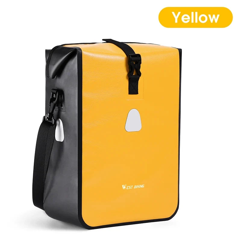 WEST BIKING Bicycle Rear Side Bag Fully Waterproof PVC Pannier Expandable 12-15L Bike Carrier Bag Quick Release MTB Shoulder Bag