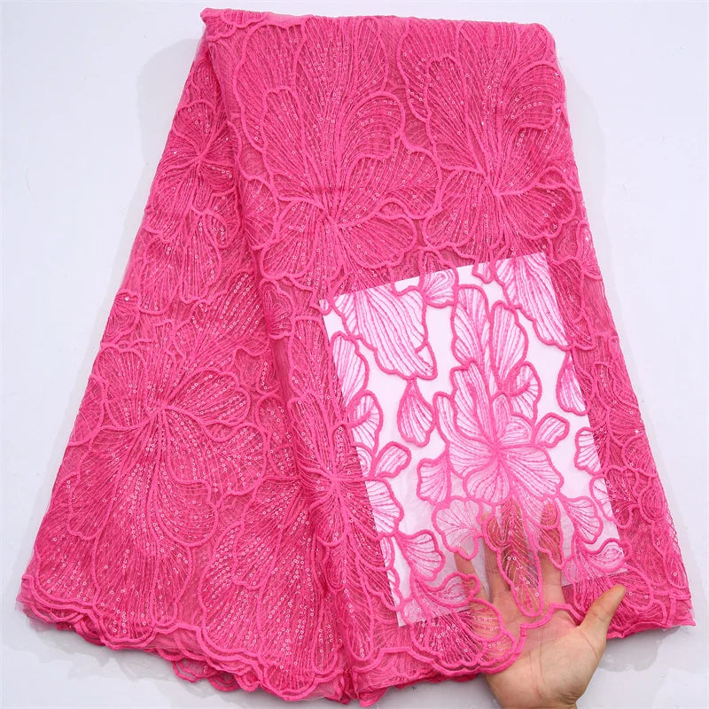 African Milk Silk Mesh Lace with Sequins 2025 French Net Lace Fabric Sewing Embroidered Lace Tulle Nigerian Women Wedding Dress
