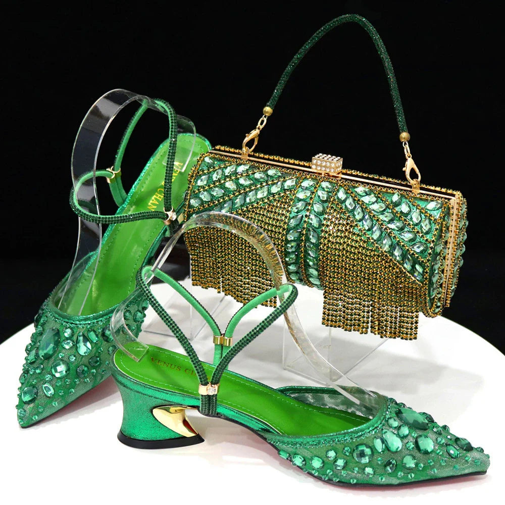 Women's Italian Diamond Lace Designer Matching Shoe and Bag Set