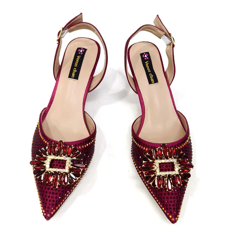 2025 Nigerian Women's Party Shoes and Bags Medium Heel Pointed Toe Elegant Party Footwear With Matching Color Handbag for Women