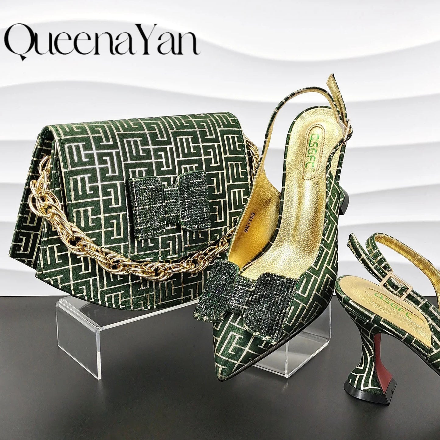 New Design Texture Nigeria Elegant Fashion Women's Banquet Pointed Toe High Heels And Bag Set For Wedding Party