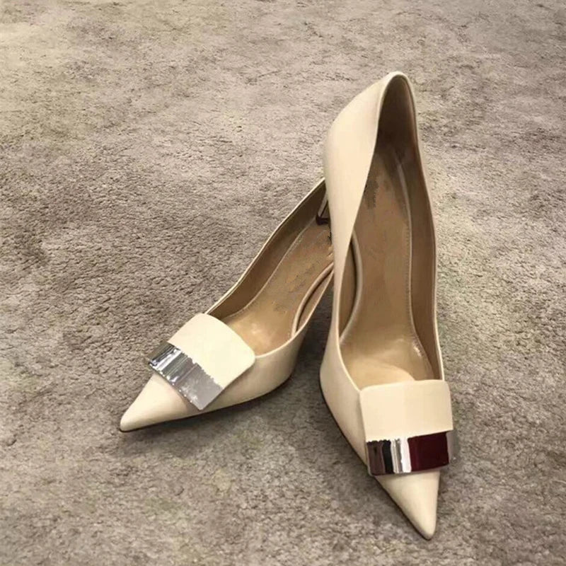 2022 Women Party Bridal Wedding Shoes Luxury Pumps Metal Plate Glitter High Heels Ladies Stiletto Dress Pointed Toe Bombas Mujer