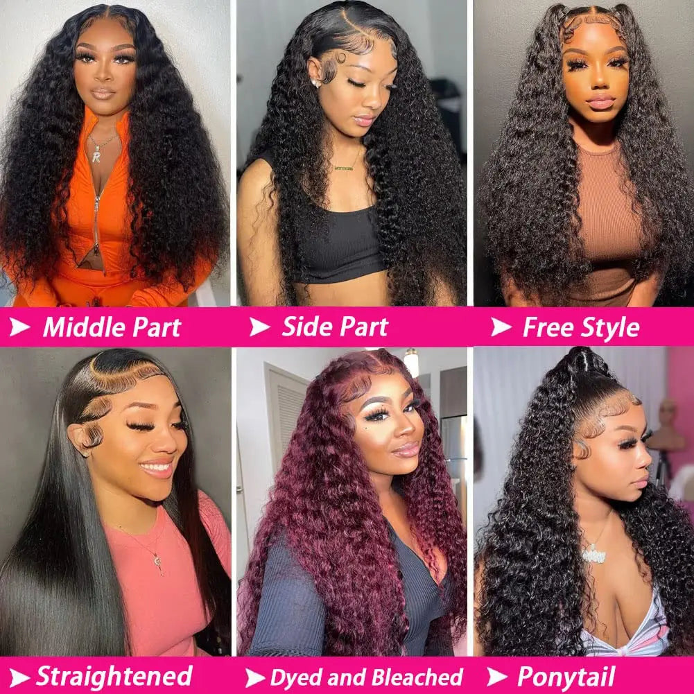 200 Density 13x4 13x6 HD Transparent Swiss Deep Wave Lace Frontal Front Wig for Women Remy Human Hair Natural Black